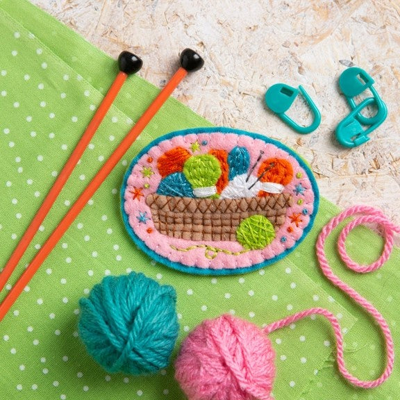 Knitting Basket Felt Craft Brooch Kit - Hawthorn Handmade