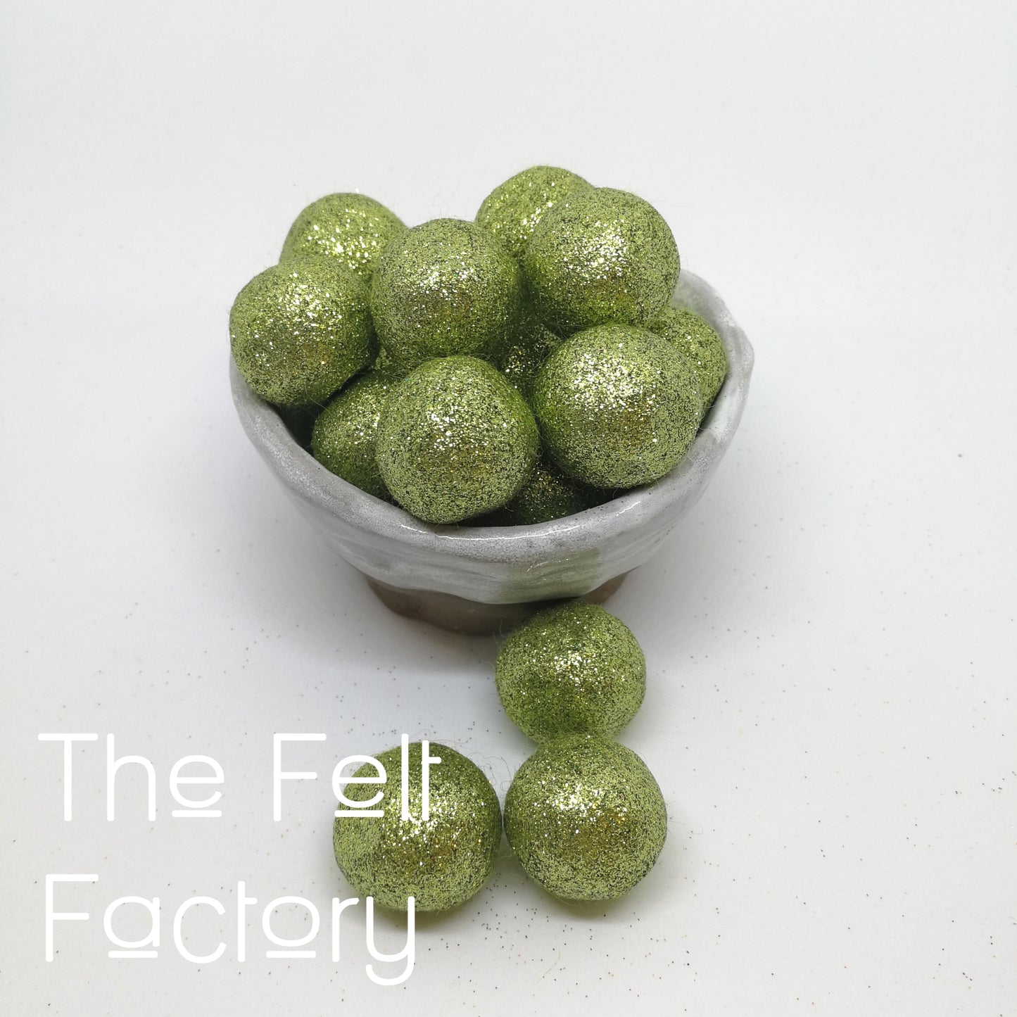 Glitter Felt Balls - Soft Green