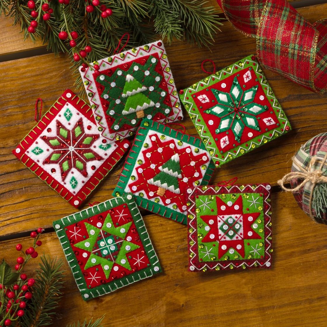 Holiday Squares Felt Ornament Kit - Bucilla
