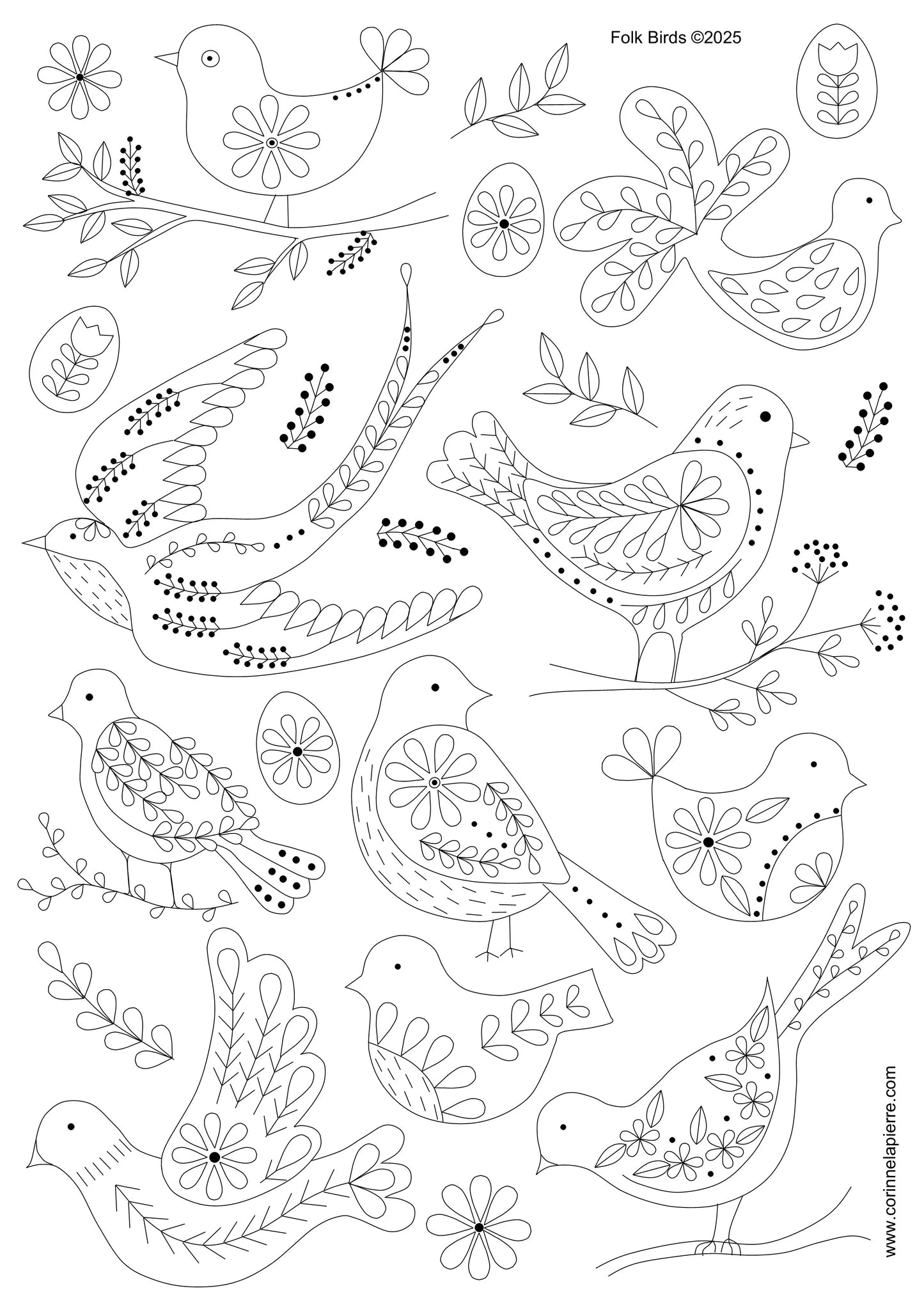 Stick and Stitch Embroidery - Folk Birds - Corinne Lapierre