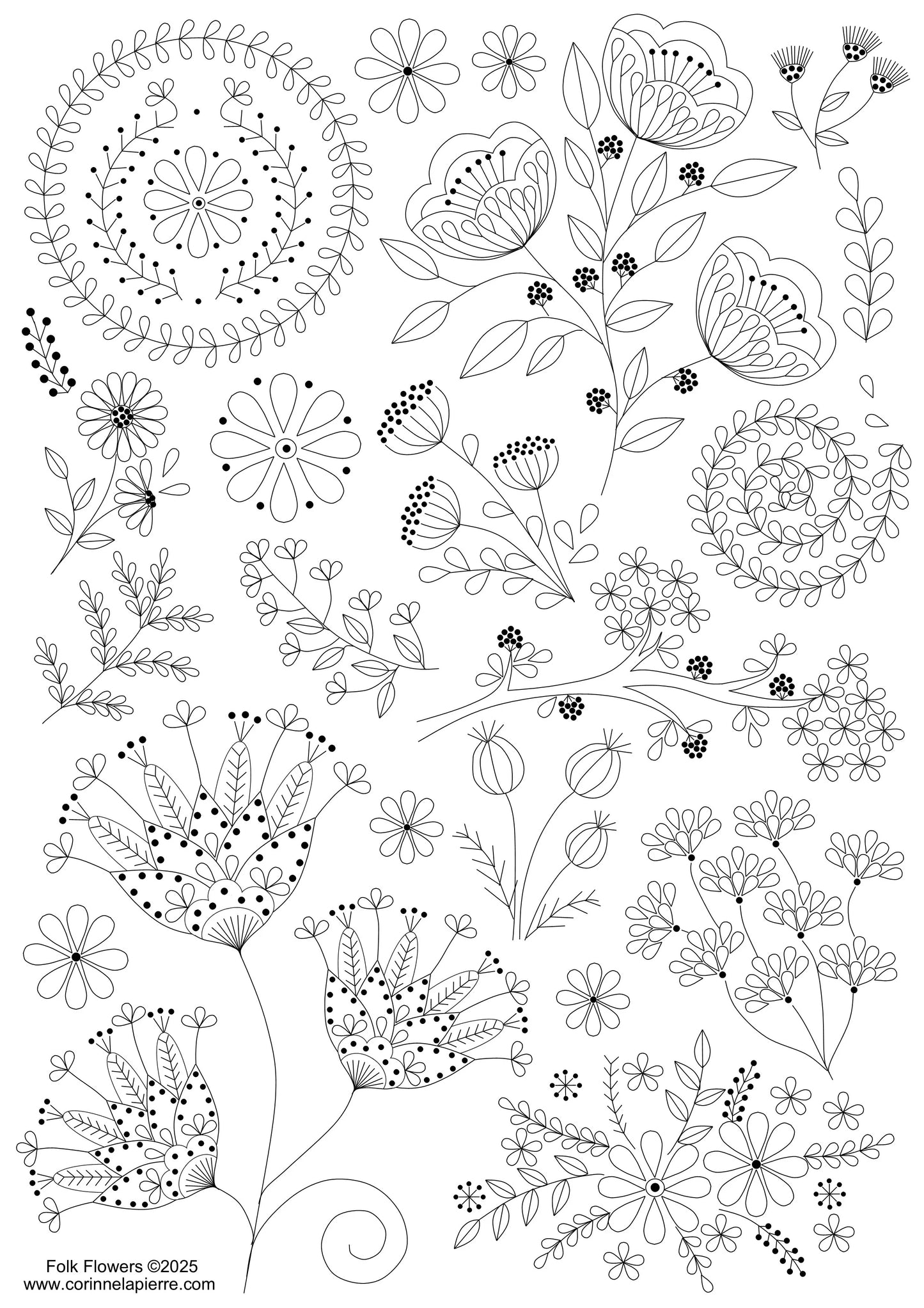 Stick and Stitch Embroidery - Folk Flowers - Corinne Lapierre